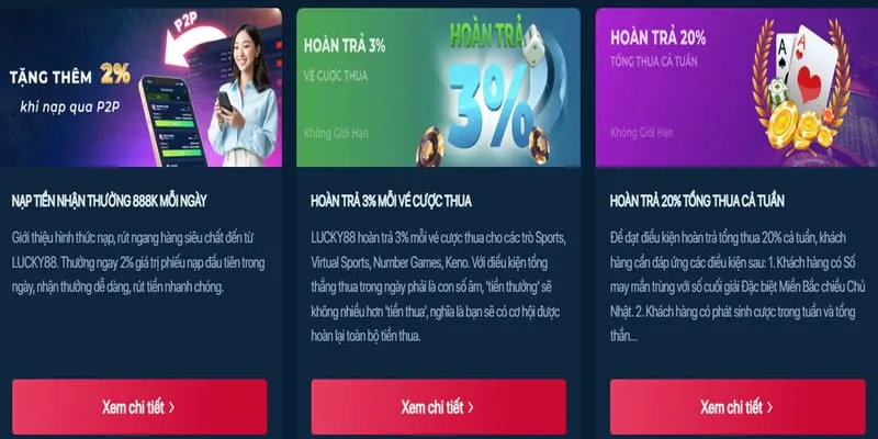 Hình ảnh khuyến mãi hoàn trả và thưởng nạp lại hàng tuần.